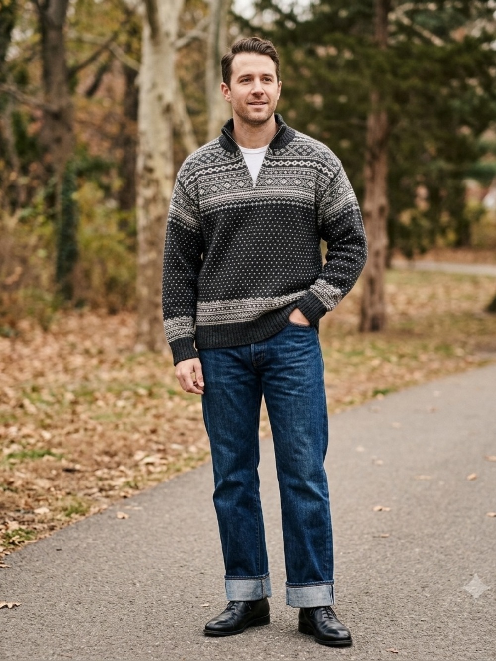 GAP Men’s  100% Wool , Gray & Cream Nordic Sweater.